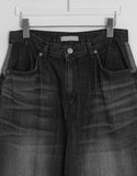 [unisex] Balon Lettering Washing Denim Black Blue Balloon Wide Pants