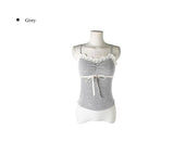 Conma Lace Shirred Ribbon Ribbed Sleeveless
