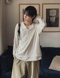 Top two-tone layered henley neck long-sleeved T-shirt