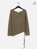 Reugan off-shoulder see-through shirring long-sleeved knitwear