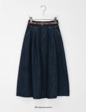 Bekodi banding belt pin tuck brushed denim long skirt