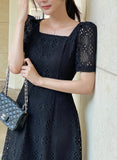 Hush Puff Punching Lace Flare Mini One Piece
