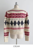 Cren Argyle Puff Knit Cardigan