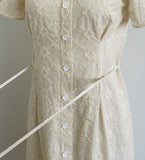 Ruckbell Square Neck Embroidered Tulip Pintuck Long One Piece