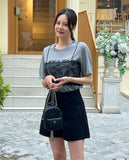 Churing Lace Bustier Lettering Short Sleeve Knit