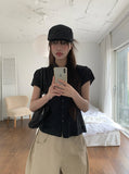 Alone Collar Cap Sleeve Wrinkle Short Sleeve Blouse Shirt