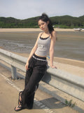 Tsukin Lace Track Nylon Wide Banding Pants