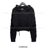 Mix cable crop hooded knit