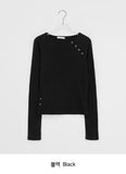 Kanit Diagonal Button Round Long Sleeve Tee