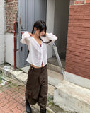 Toa Adjust Button Washing Pin Tuck Cargo Bermuda Pants