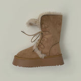 Suede Platform Sole Middle Walker Folding Sheepskin Boots