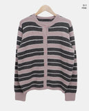 Woolen Stripe Round Knit Cardigan