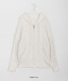 Leim wool cable knit hood zip-up cardigan