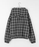 [unisex] Denkoku check fleece two-way hood zip-up