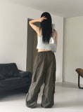 Bakin Nylon Cargo Two-Way Banding Long Wide Jogger Pants