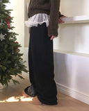 [Fleece Lining] Koha Chiffon Lace Layered Two-Way Sweatpants