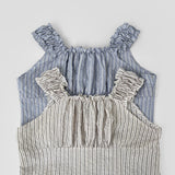 Stripe Pattern Shoulder Banding Off-shoulder Sleeveless Blouse