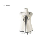 Modern Stripe Ribbon Shirring Color Matching Sleeveless