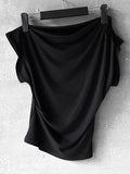 Drape Boat Neck One Shoulder Off Tee