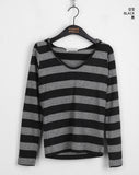 Tutu Stripe U Neck Slim Hood Long Sleeve T-Shirt