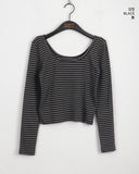 Jitel Vintage Stripe Deep U Neck Long Sleeve T-Shirt