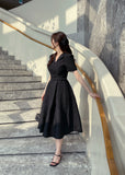 Yuel Puff Collar Jacquard Long One Piece (Belt Set)