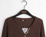 Toot lace layered button ribbed long sleeve knit
