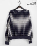 Ohne color matching stripe plain loose fit off-shoulder long sleeve sweatshirt