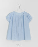 Uchet wrinkle stripe short-sleeved blouse