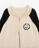 Taps Smile Two-Way Color Matching Knit Zip-Up Cardigan