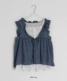 Hakeel Check Shirring Lace Layered Blouse