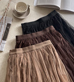 Koje Banding Pleated Velvet Tulle Skirt