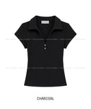Cien Button V-neck Collared Short Sleeve
