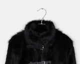 Eri Buckle High Neck Fur Short Jacket