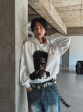B-Pit Printed Snap Balloon Crop Hoodie