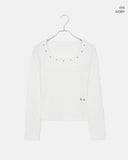 [Brushed Lining] Leha studded round neck slim t-shirt