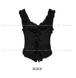 Rieti lace diagonal button crop sleeveless