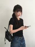 Taron String Side Slit Ribbon Strap Short Sleeve T-Shirt