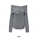 Kishi Ribbed Slit Off-Shoulder Knit