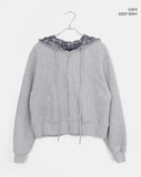 Mechi check color matching long sleeve hood zip-up