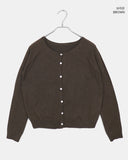 Nilla cut-out round neck button long-sleeved cardigan