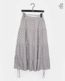 Yubo Vintage Check Ribbon Strap Tiered Long Skirt