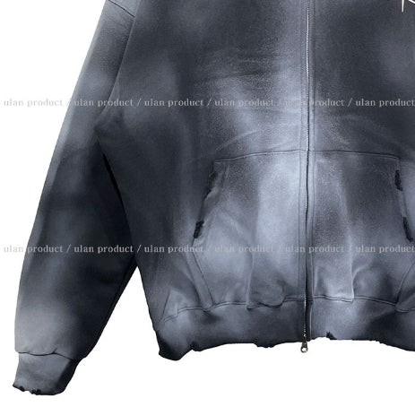 【U LAN】(UNISEX) Dirty Spray Shine Warmer Hood Zip-up U LAN (ユーラン) - (男女兼用)ダーティスプレーシャイン