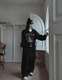 Cross vintage printing two way hoodie zip-up