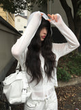Kudo Button Hood See-Through Long Sleeve Cardigan