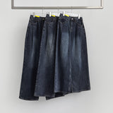 Pin Tuck Banding Casual Long Wide Washing Denim Pants