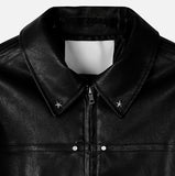 Star stud track line leather jacket