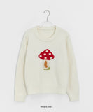 Colness Mushroom Print Wool Round Knit