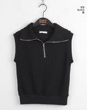 Miut Linen Twist Collar Half Zip-up Vest