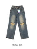 [U-DENIM] Summer ripped jeans wide denim pants